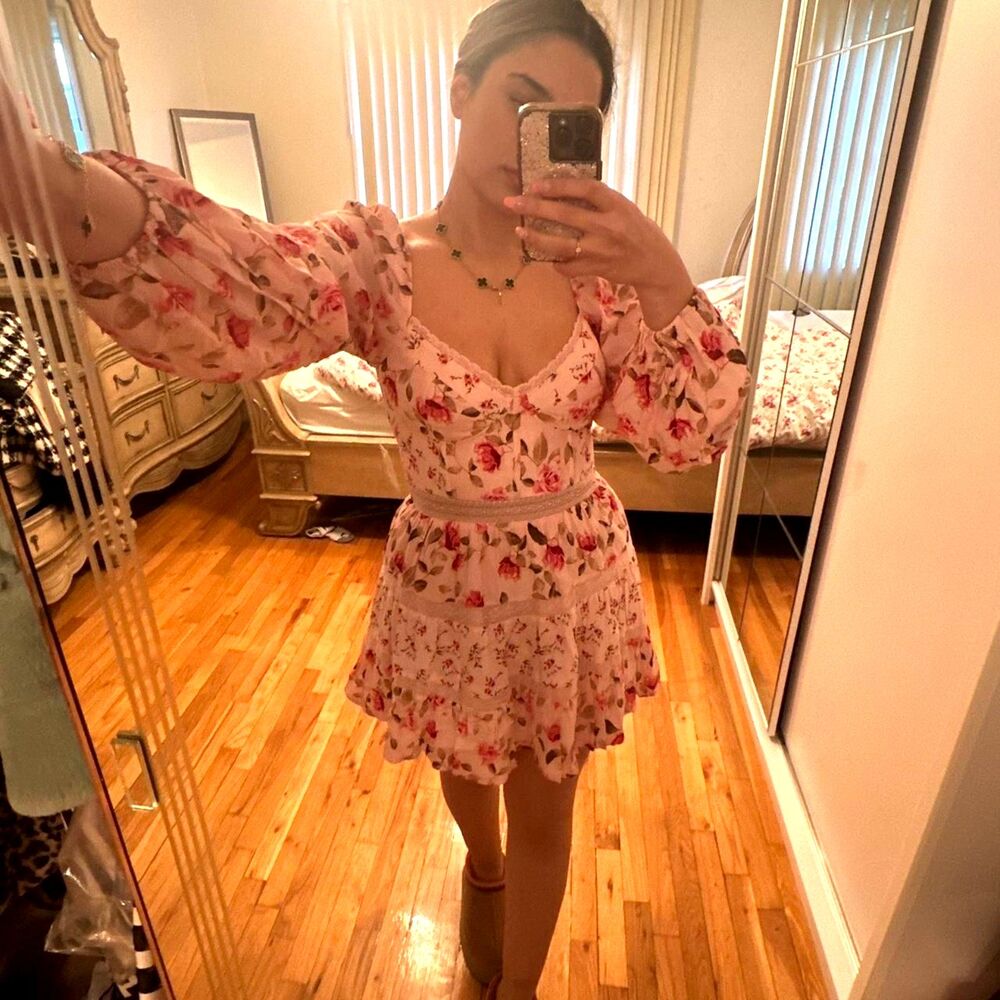 Altar’d State Pink Kate Floral Mini Dress Size Largebustier corset bodice - Picture 4 of 8